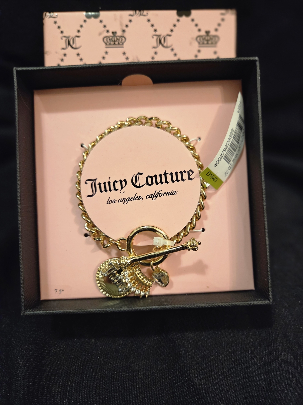 Juicy Couture Gold Toggle Charm Bracelet with Crystal Accents